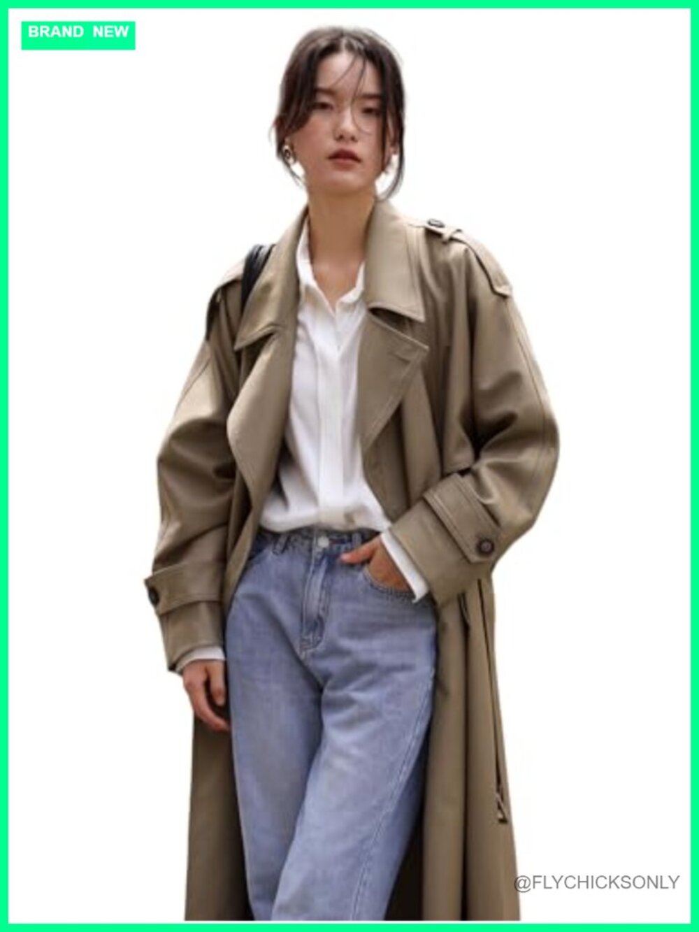 Classic Long Double-Breasted Trench Coat with Belt Windproof